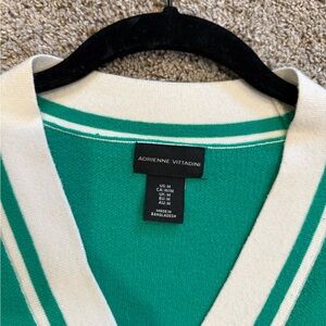 Adrienne Vittadini V-Neck Sweater in Green and Cream
